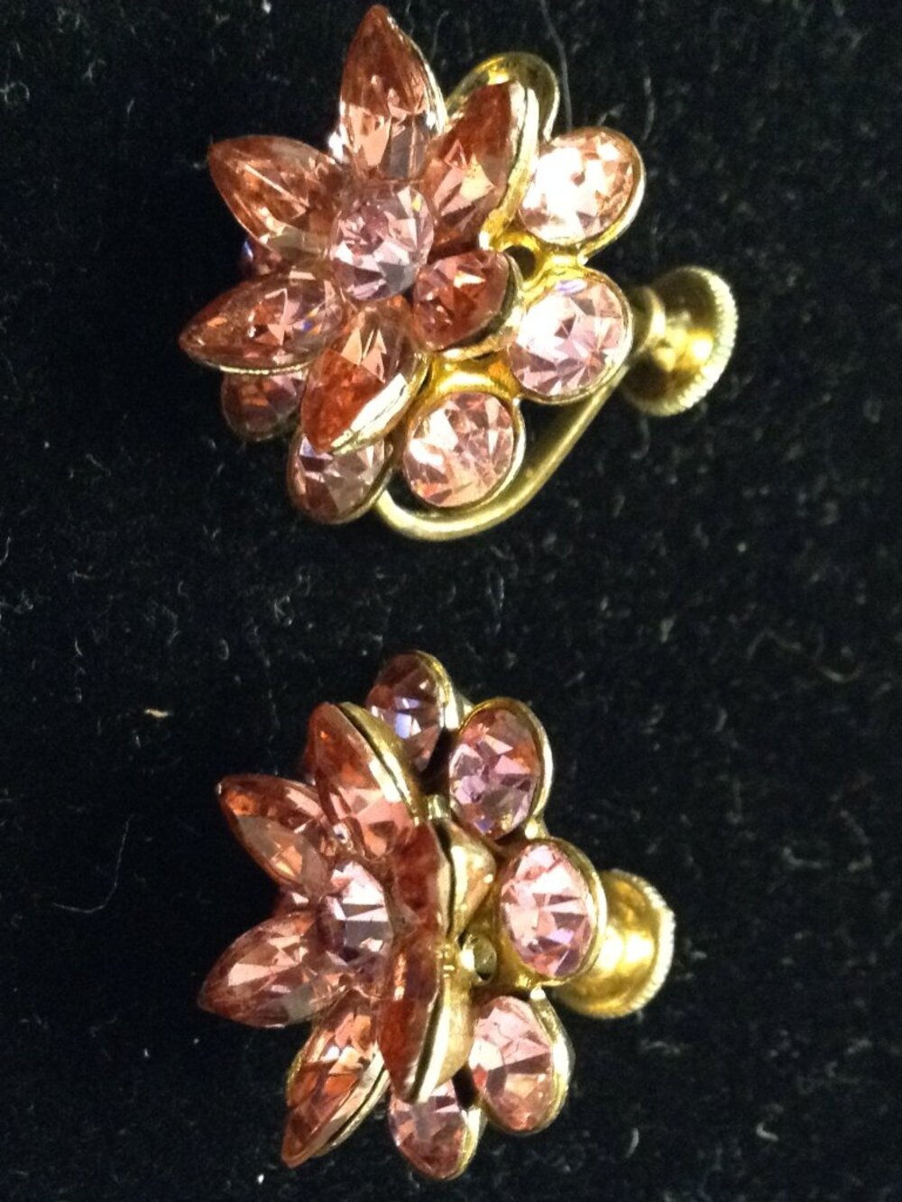 VTG 50s (2) Pairs Screw Back Pink Tourmaline Rhinestones Diamond Like Surround